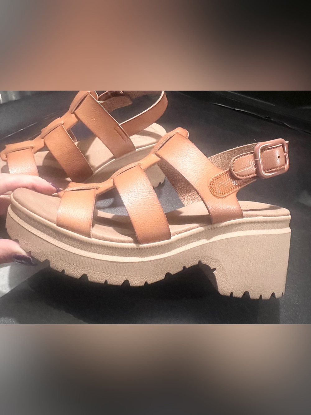 BOBS from Skechers Tan Platform Strappy Sandals